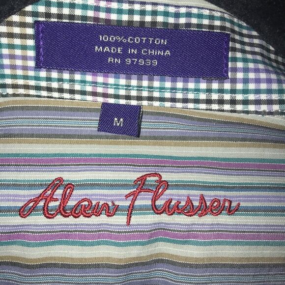 Alan Flusser Shirt Mens Medium Multicolor Striped Button Down‎ Collared Casual - Picture 4 of 9